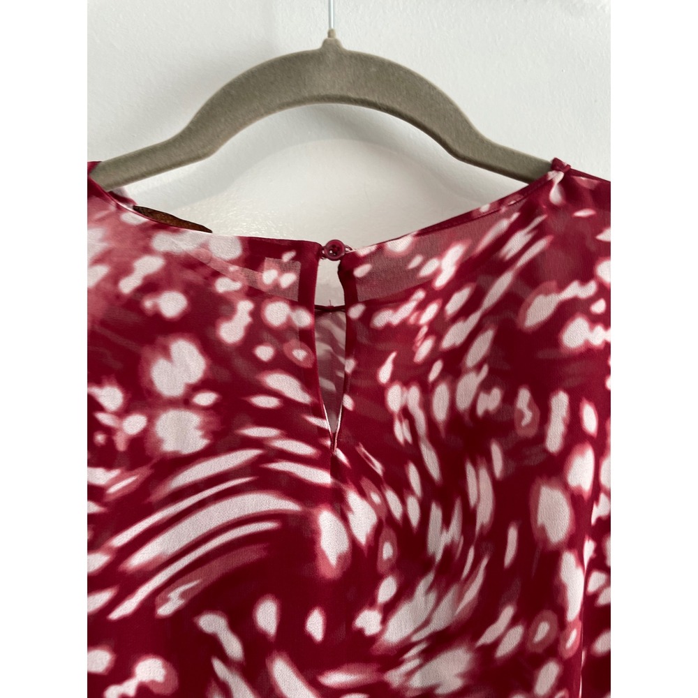 Maje Rivole Abstract Print Twist Front Midi Dress Burgundy White Long Sleeve - Picture 11 of 11